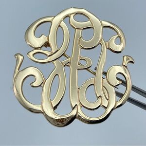 Vintage Gold Tone Monogram Brooch Script Initial Pin
